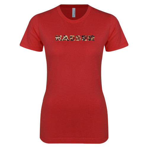 Next Level Womens Red Boyfriend Tee-Kaeser Leopard Print Glitter