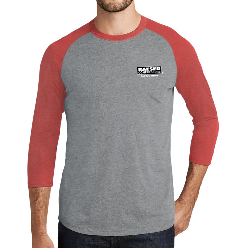 Grey/Red Heather Triblend Baseball Raglan Tee-Kaeser w tagline