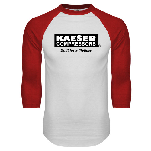 White/Red Raglan Baseball T Shirt-Kaeser w tagline