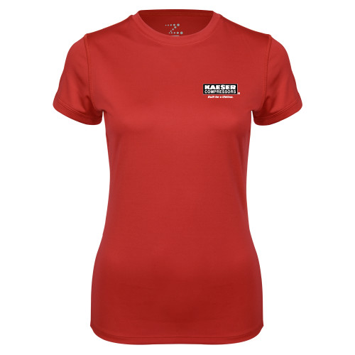 Womens Red Performance Tee-Kaeser w tagline