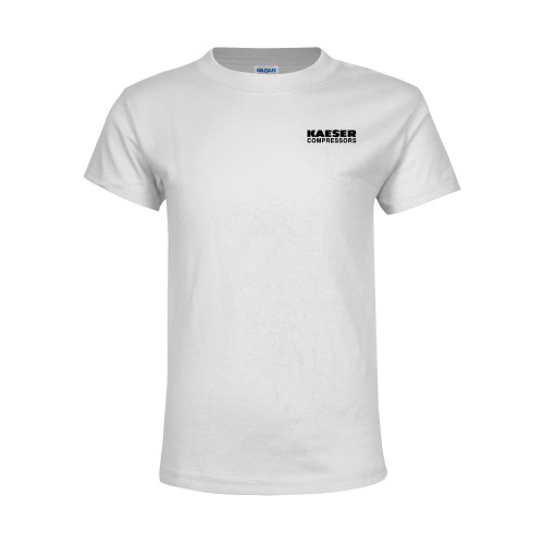 Youth White T Shirt-Kaeser w tagline
