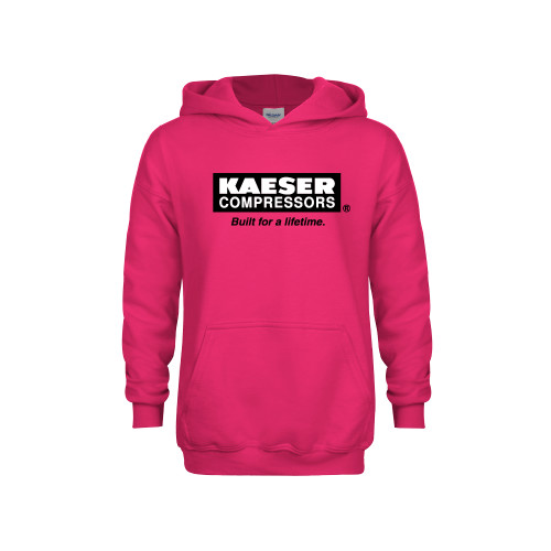 Youth Hot Pink Fleece Hoodie-Kaeser w tagline