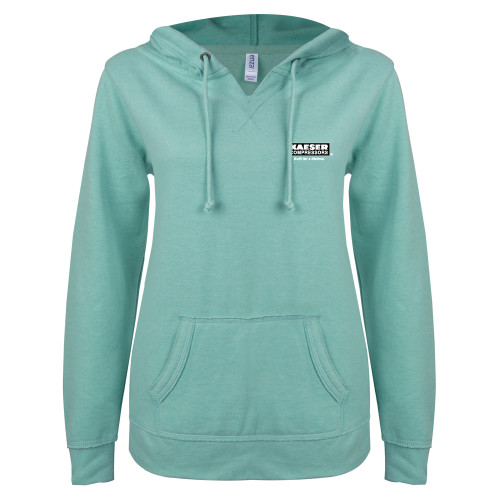 ENZA Womens Seaglass V Notch Raw Edge Fleece Hoodie-Kaeser w tagline