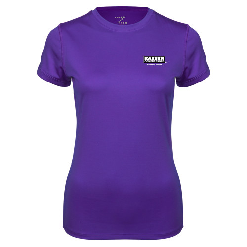 Womens Purple Performance Tee-Kaeser w tagline