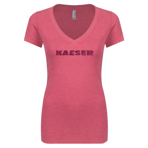 Next Level Ladies Vintage Pink Tri Blend V Neck Tee-Kaeser Hot Pink Glitter