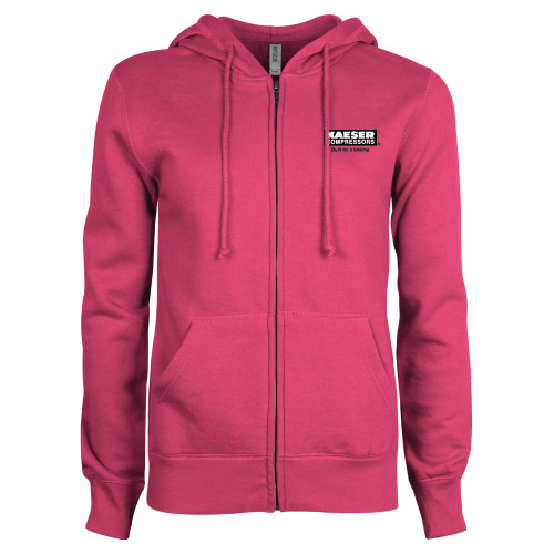 ENZA Womens Fuchsia Fleece Full Zip Hoodie-Kaeser w tagline