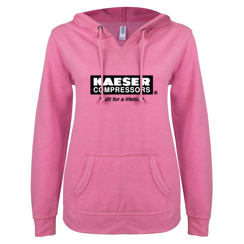 ENZA Womens Hot Pink V Notch Raw Edge Fleece Hoodie-Kaeser w tagline