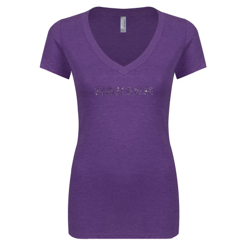 Next Level Ladies Vintage Purple Tri Blend V Neck Tee-Kaeser Purple Glitter