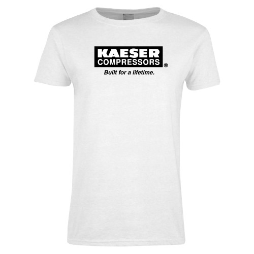 Womens White Short Sleeve Tee-Kaeser w tagline