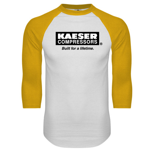 White/Gold Raglan Baseball T Shirt-Kaeser w tagline