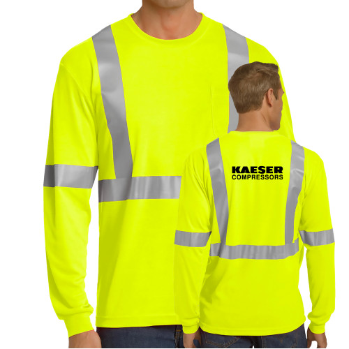 Safety Yellow ANSI 107 Class 2 Safety Long Sleeve T Shirt w/Pocket-Kaeser Compressors