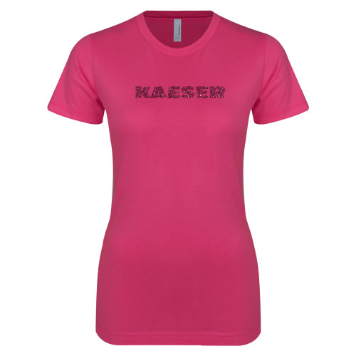 Next Level Womens Fuchsia Boyfriend Tee-Kaeser Hot Pink Glitter