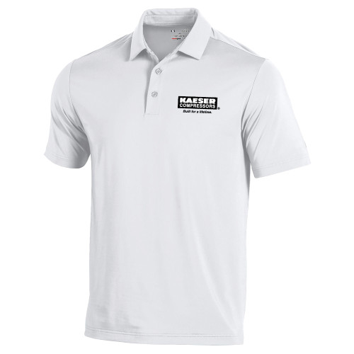 Under Armour White T2 Performance Polo-Kaeser w tagline