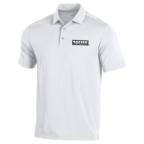 Under Armour White T2 Performance Polo-Kaeser Primary Mark