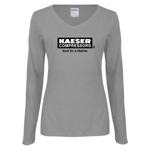 Womens Grey Long Sleeve V Neck Tee -Kaeser w tagline