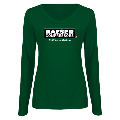 Womens Dark Green Long Sleeve V Neck Tee -Kaeser w tagline