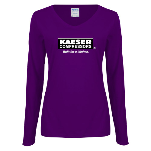 Womens Purple Long Sleeve V Neck Tee -Kaeser w tagline