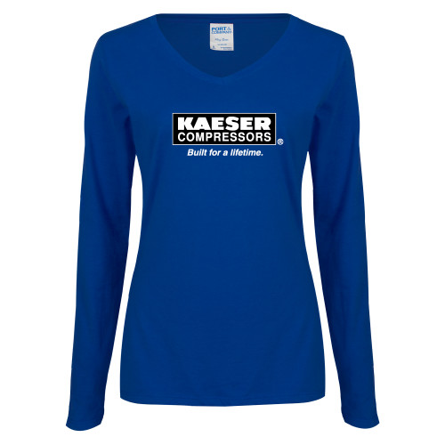 Womens Royal Long Sleeve V Neck Tee -Kaeser w tagline
