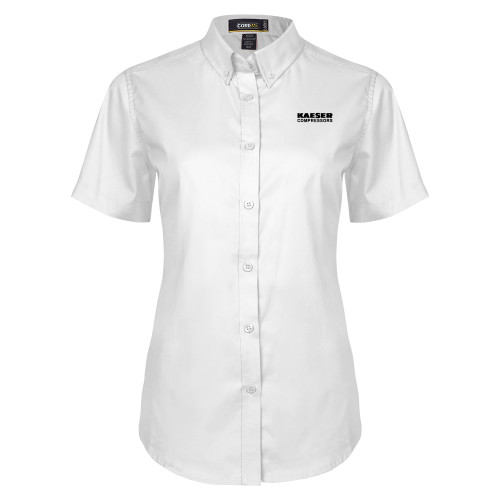 Womens White Twill Button Up Short Sleeve-Kaeser Compressors