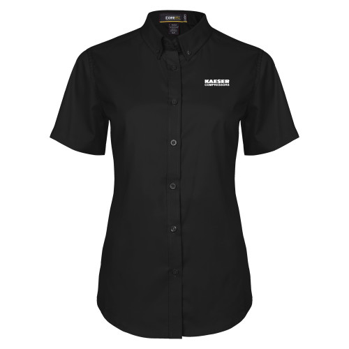 Womens Black Twill Button Up Short Sleeve-Kaeser Compressors