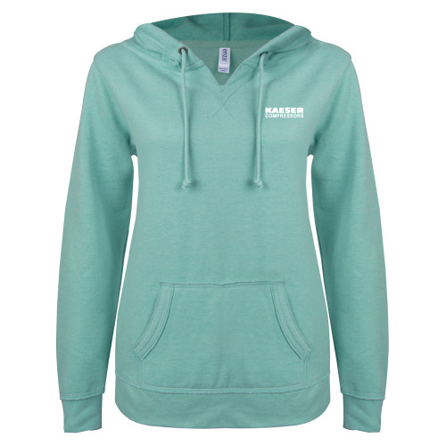ENZA Womens Seaglass V Notch Raw Edge Fleece Hoodie-Kaeser Compressors