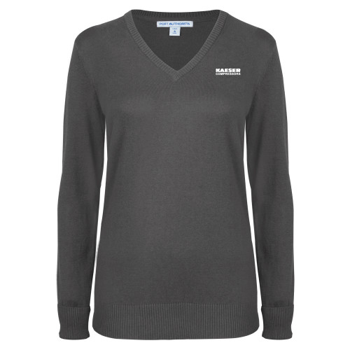 Womens Charcoal Heather VNeck Sweater-Kaeser Compressors
