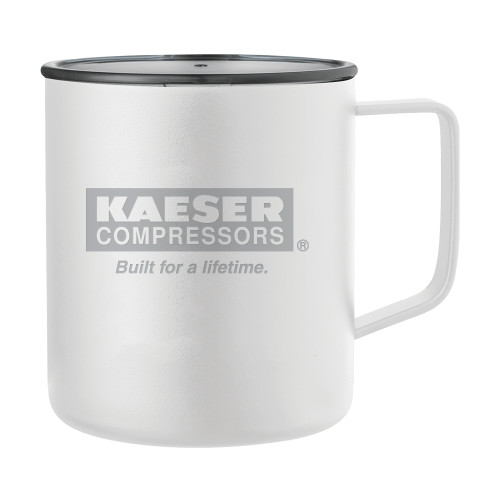 Rover Camp Vacuum Insulated White Mug 14oz-Kaeser w tagline Engraved