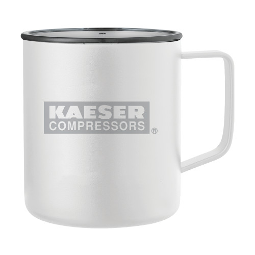 Rover Camp Vacuum Insulated White Mug 14oz-Kaeser Primary Mark Engraved
