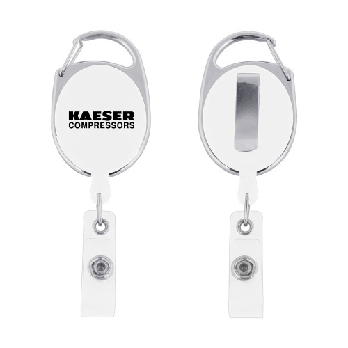 White Oval Retractable Badge Holder w/Clip-Kaeser Compressors