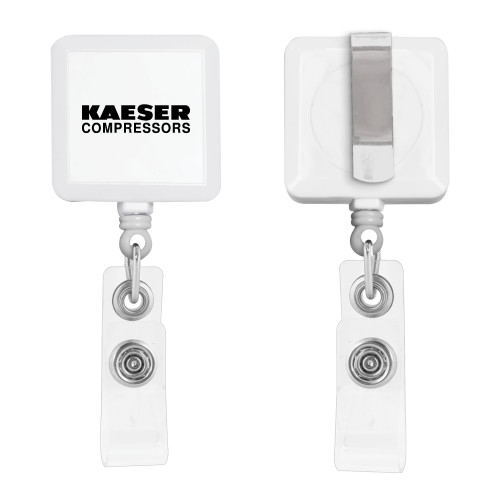 White Square Retractable Badge Holder-Kaeser Compressors