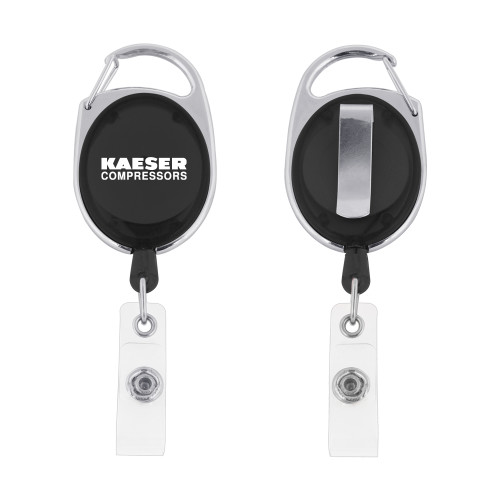 Black Oval Retractable Badge Holder w/Clip-Kaeser Compressors