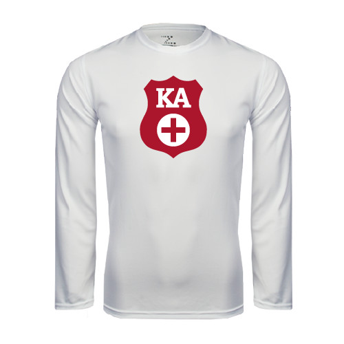 Kappa Alpha White Performance Long Sleeve Shirt-KA Shield
