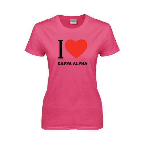Kappa Alpha Womens Hot Pink Short Sleeve Tee-I Heart Kappa Alpha