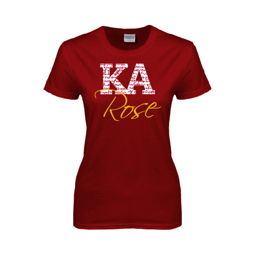 Kappa Alpha Next Level Womens Cardinal Short Sleeve Tee-KA Script Fill Rose