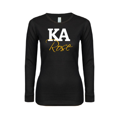 Kappa Alpha Womens Black Long Sleeve V Neck Tee -KA Rose