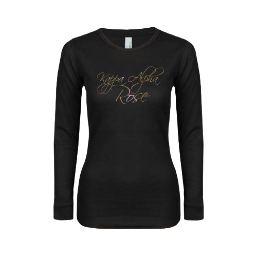 Kappa Alpha Womens Black Long Sleeve V Neck Tee -Kappa Alpha Rose