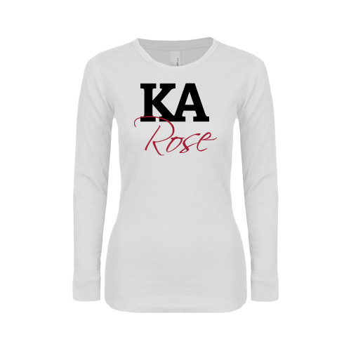 Kappa Alpha Womens White Long Sleeve V Neck Tee-KA Rose