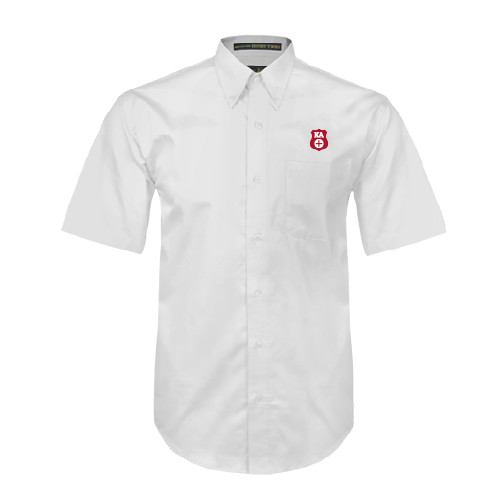 Kappa Alpha White Twill Button Down Short Sleeve-KA Shield