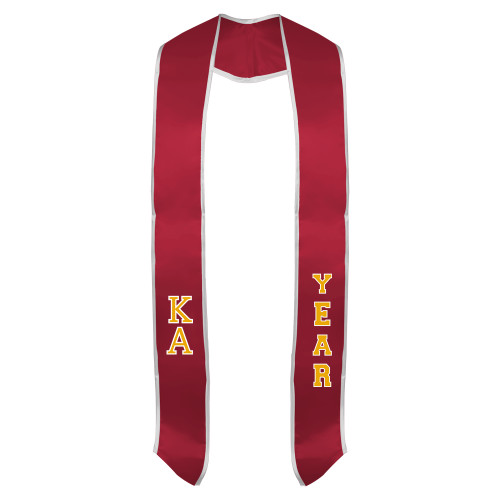 Kappa Alpha Red Graduation Stole w/White Trim-KA Stacked Tackle Twill Amasis Regular Letters