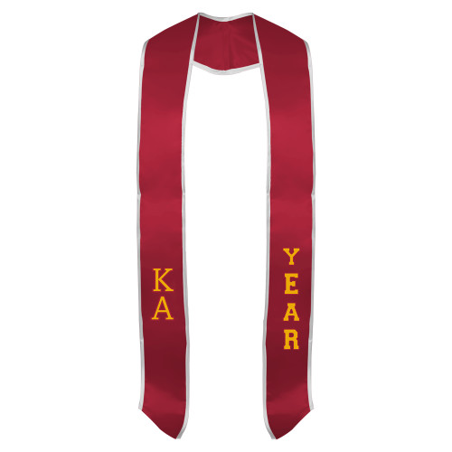 Kappa Alpha Red Graduation Stole w/White Trim-KA Stacked Tackle Twill Amasis Regular Letters