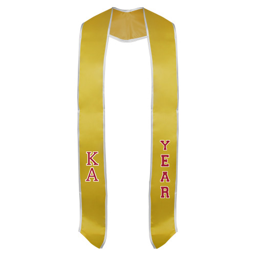 Kappa Alpha Gold Graduation Stole w/White Trim-KA Stacked Tackle Twill Amasis Regular Letters