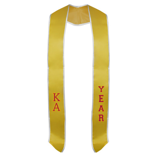 Kappa Alpha Gold Graduation Stole w/White Trim-KA Stacked Tackle Twill Amasis Regular Letters