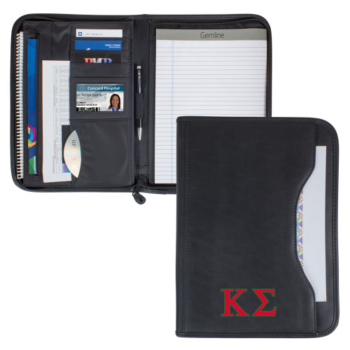 Wall Street Black Zippered Padfolio-Kappa Sigma - Greek Letters - 2 Color