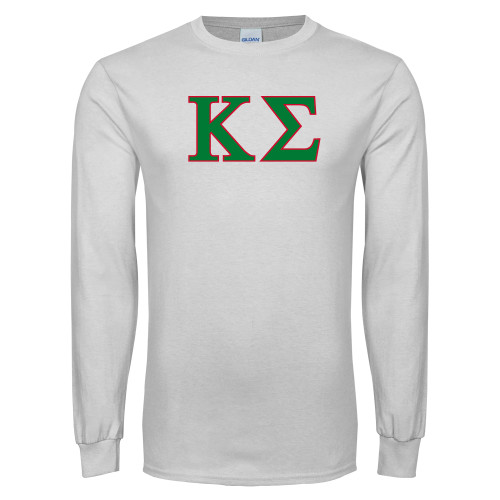 White Long Sleeve T Shirt-Kappa Sigma - Greek Letters - 2 Color