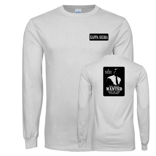 White Long Sleeve T Shirt-Kappa Sigma Left Chest