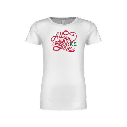 Next Level Girls White Fashion Fit T Shirt-All you need is Love