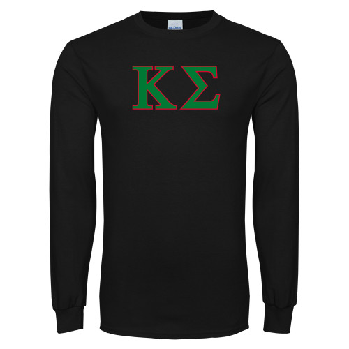 Black Long Sleeve T Shirt-Kappa Sigma - Greek Letters - 2 Color