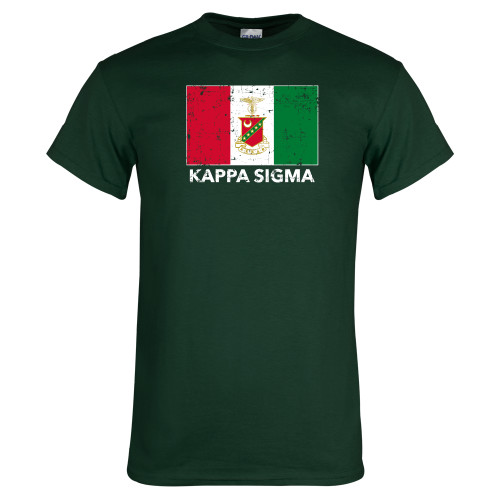 Dark Green T Shirt-Distrssed Flag