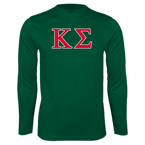 Dark Green Performance Long Sleeve Shirt-Kappa Sigma - Greek Letters - 2 Color