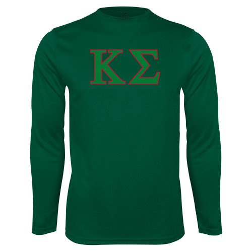 Dark Green Performance Long Sleeve Shirt-Kappa Sigma - Greek Letters - 2 Color